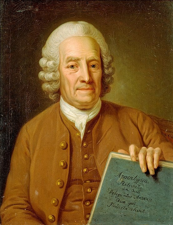 Swedenborg at the age of 75, holding the soon to be published manuscript of Apocalypsis Revelata (1766)