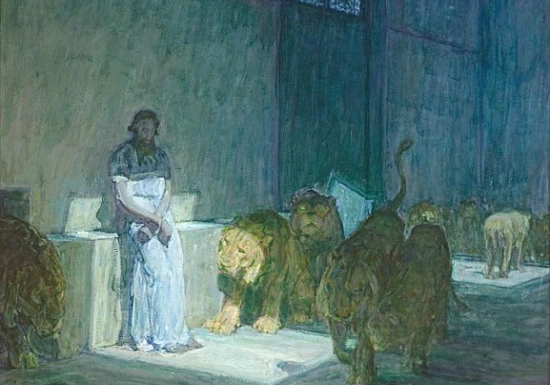 Henry Ossawa Tanner (United States, Pennsylvania, Pittsburgh, 1859 - 1937) 
Daniel in the Lions' Den, 1907-1918. Painting, Oil on paper mounted on canvas, 41 1/8 x 49 7/8 in.