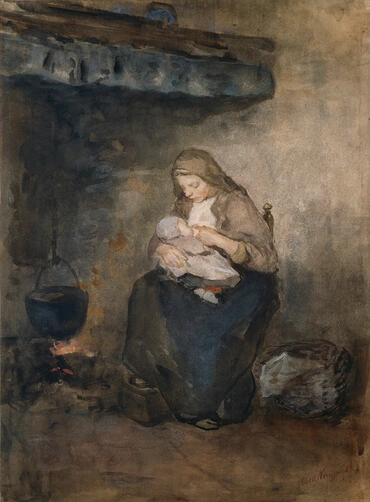 "Mother Nursing her Child by the Fireplace" by Albert Neuhuys