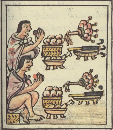 This depiction of an Aztec feast is from the Florentine Codex