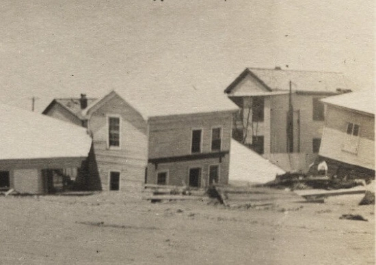 Some houses that were damaged by the Galveston hurricane of 1915.
