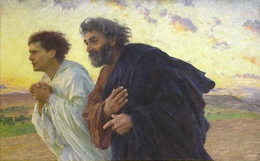 The disciples Peter and John running to the tomb on the morning of the Resurrection, a painting by Eugène Burnand
