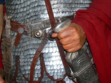 Reconstruction of a Roman centurio - cingulum ( belt ), pugio ( dagger ) and gladius ( sword ), photo by Wolfgang Sauber