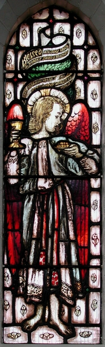 This stained-glass window in St. Peter’s, Clapham, London, is one of eight depicting the Beatitudes.