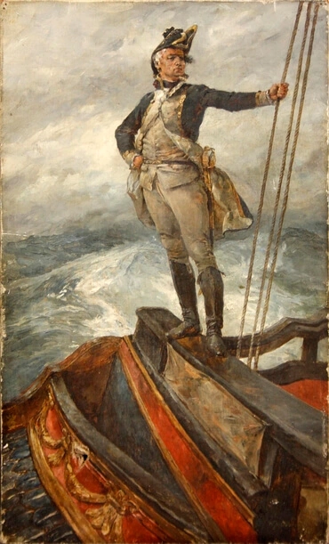 Naval Captain on the poop deck taffrail by William Heysham Overend