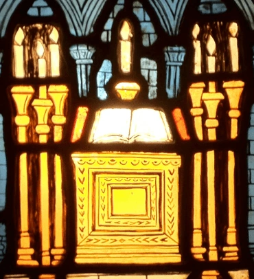 Seven alter lamps in stained glass, Bryn Athyn Cathedral