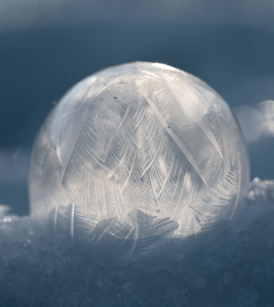 A frozen bubble shines with light.